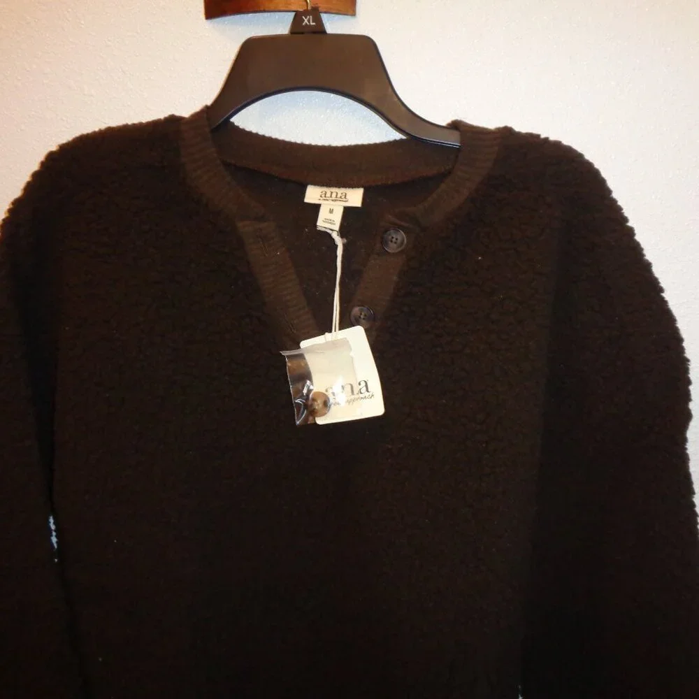 a.n.a. Women's Faux Fur Brown Long Sleeve Polyester Sweater Size Medium NWT
